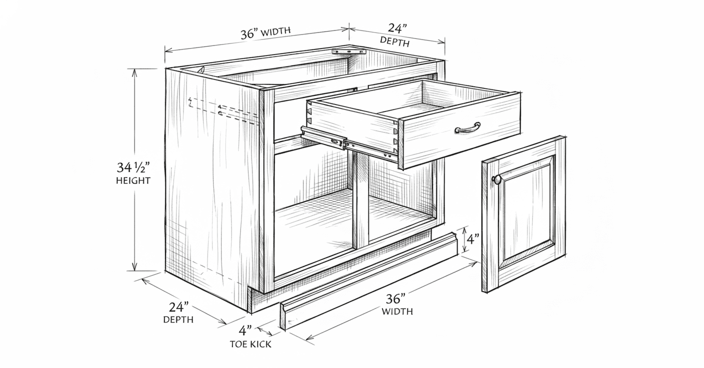 Cabinet blueprint with professional dimensions
